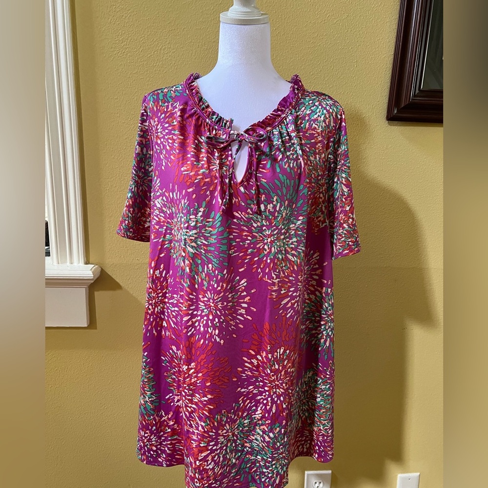Lane Bryant Magenta Floral Tie-Front Tunic